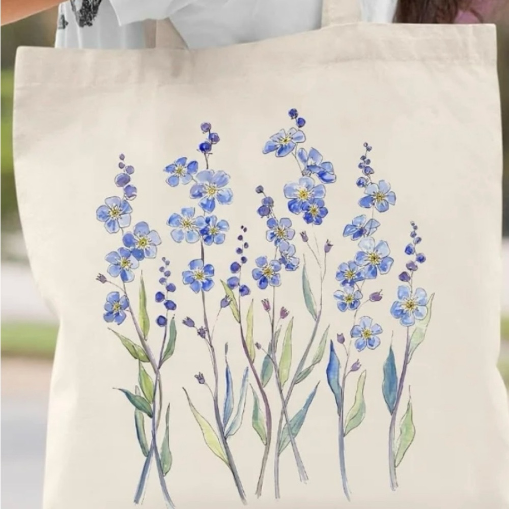 Kimoli Floral Canvas Tote Bag - Cream Purple Lilac